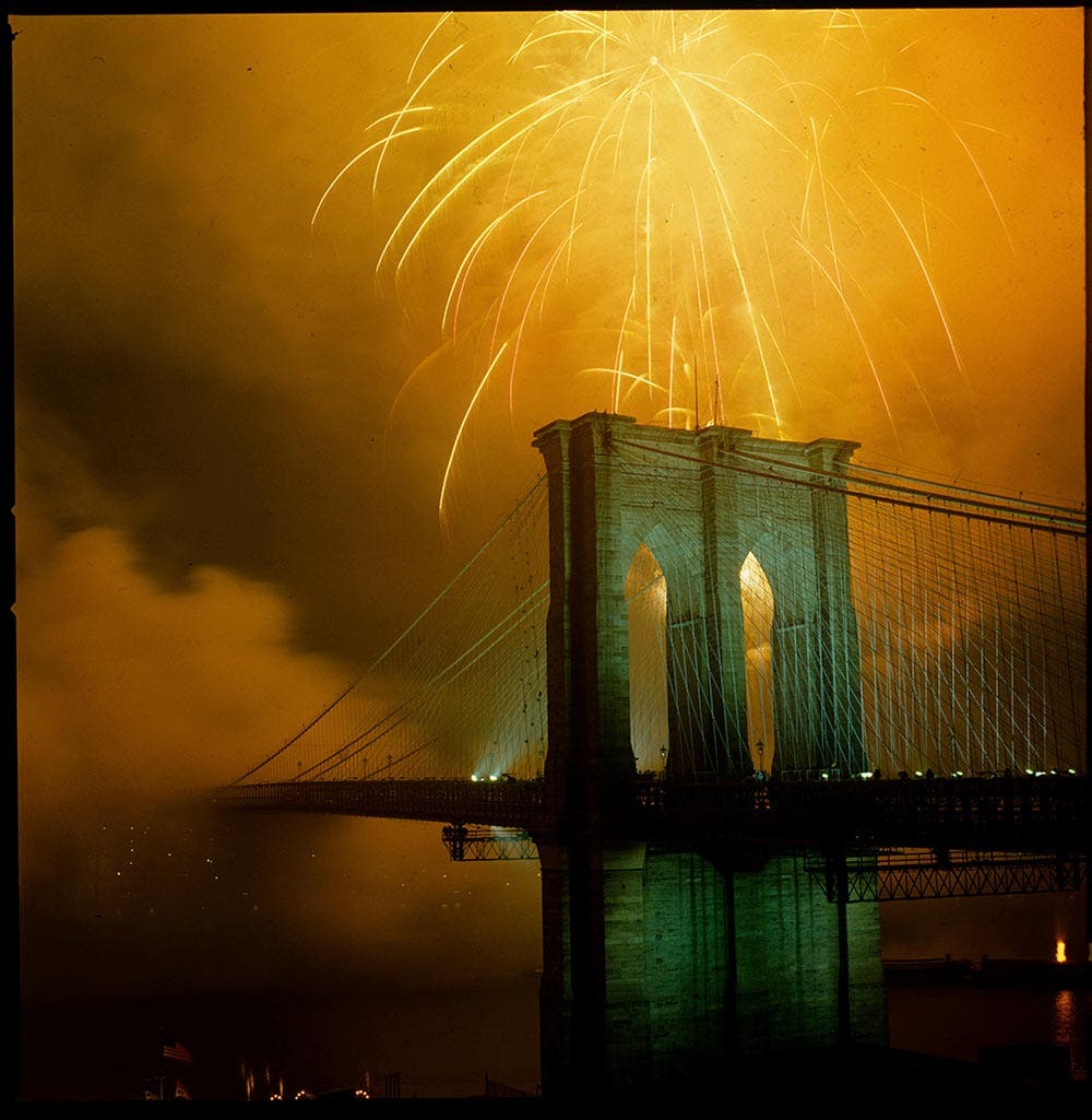 Joe McNally fireworks brooklyn bridge
