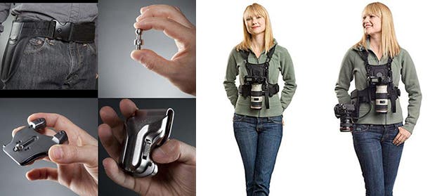 SpiderHolster Spider Pro Single Camera System (left) and Cotton Carrier 1-Camera and 2-Camera Vests Image courtesy of Adorama