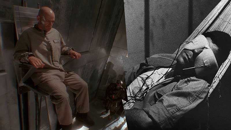Left: Twelve Monkeys (1995). Image courtesy of Universal Studios Home Entertainment. Right: La Jetée (1962). Image courtesy of the Criterion Collection.