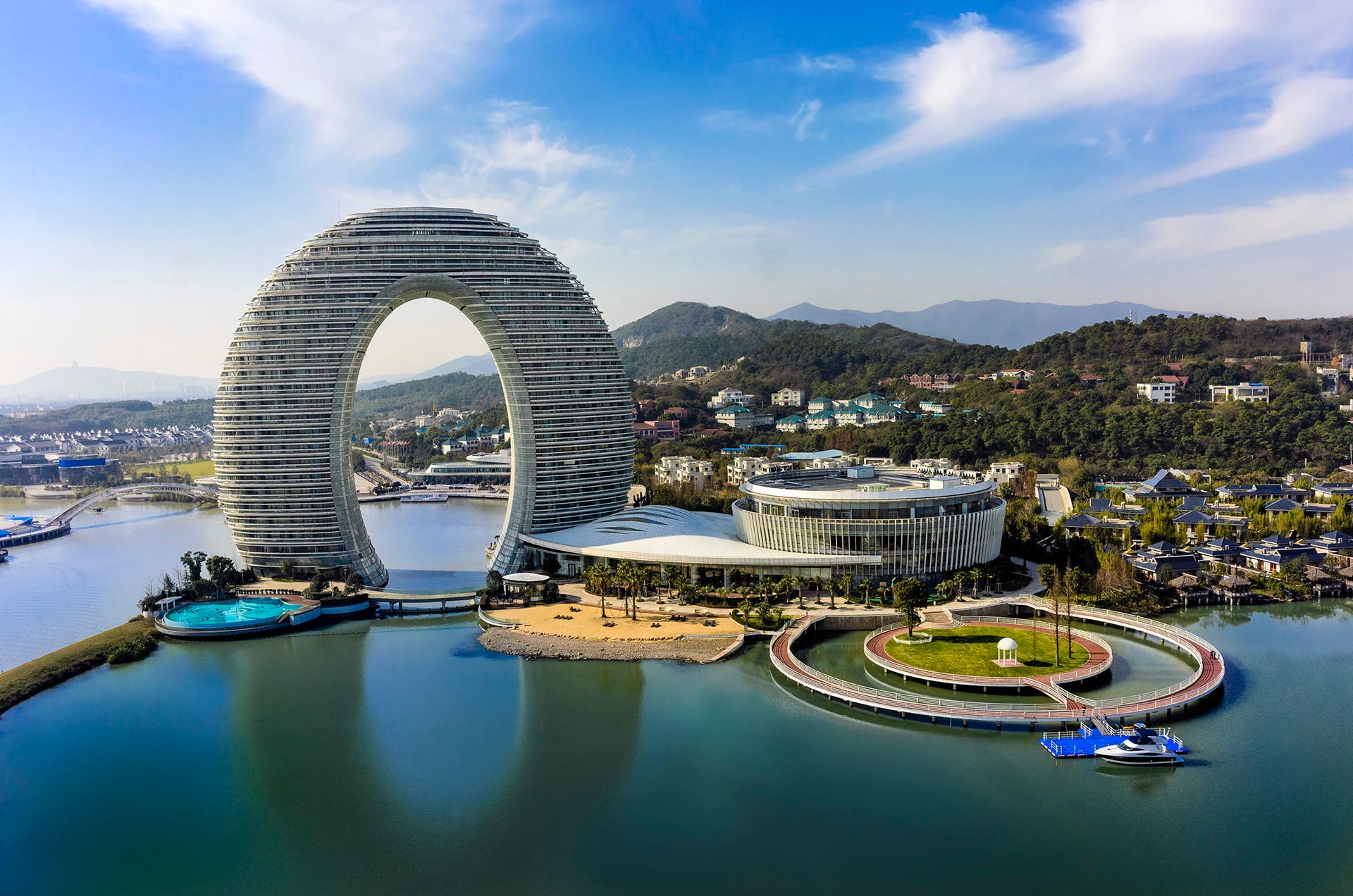 The distinctive Sheraton Huzhou Resort and Spa, near Hangzhou in China.