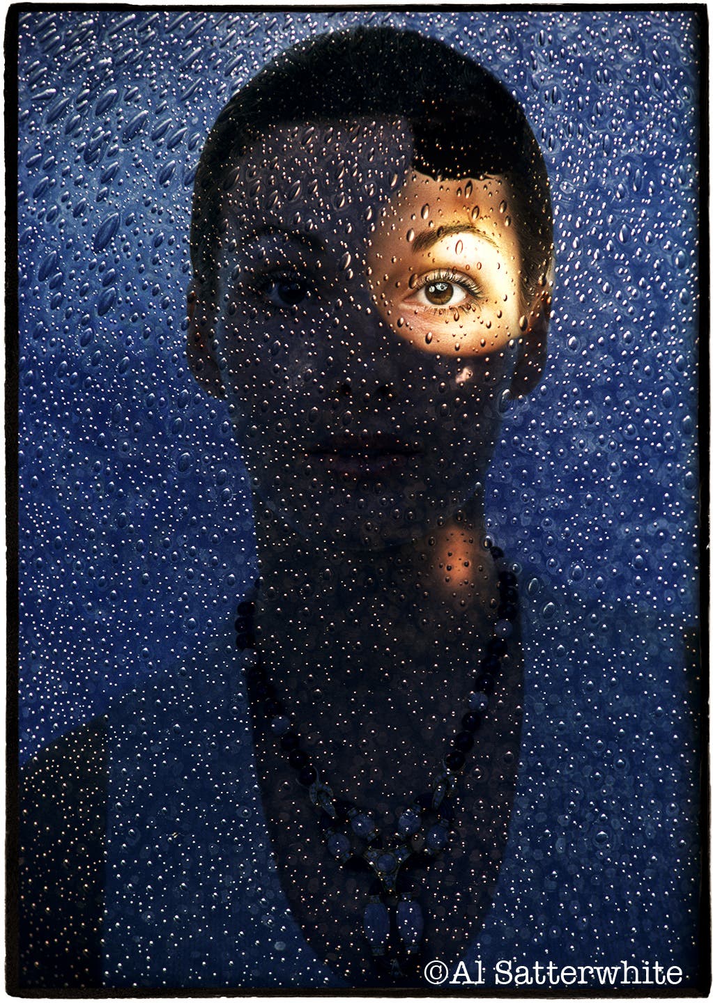 Sept 1974 • Los Angeles, CA • Merri Jean Ross photographed in my MDR studio for a model test • later combined with an image of water drops on an outdoor globe photographed in Wyoming while on an Sports Illustrated assignment