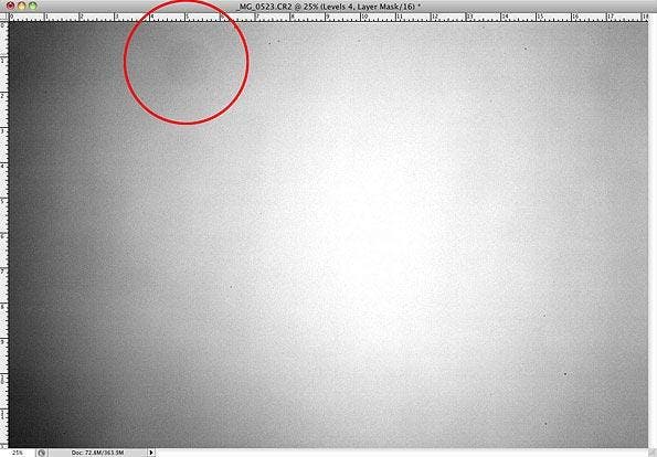 sensor dust and spots shown on photoshop
