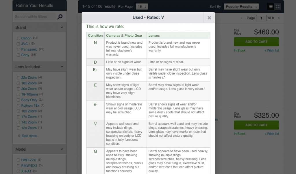 Clear and concise grading system takes away the stress of buying used at Adorama.