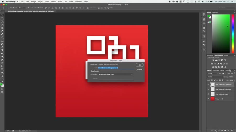 he Duplicate Layer dialog box in Photoshop CC