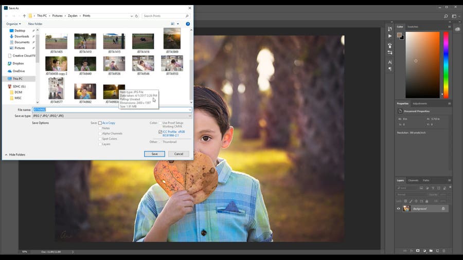 the Save As dialog box in Photoshop