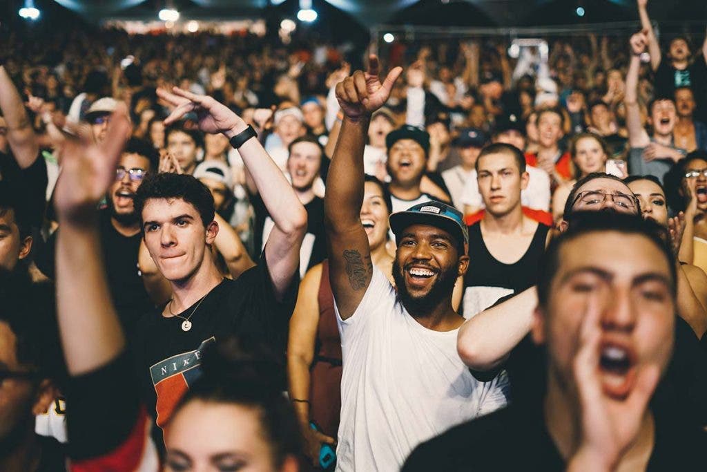 group of people crowd at a concert