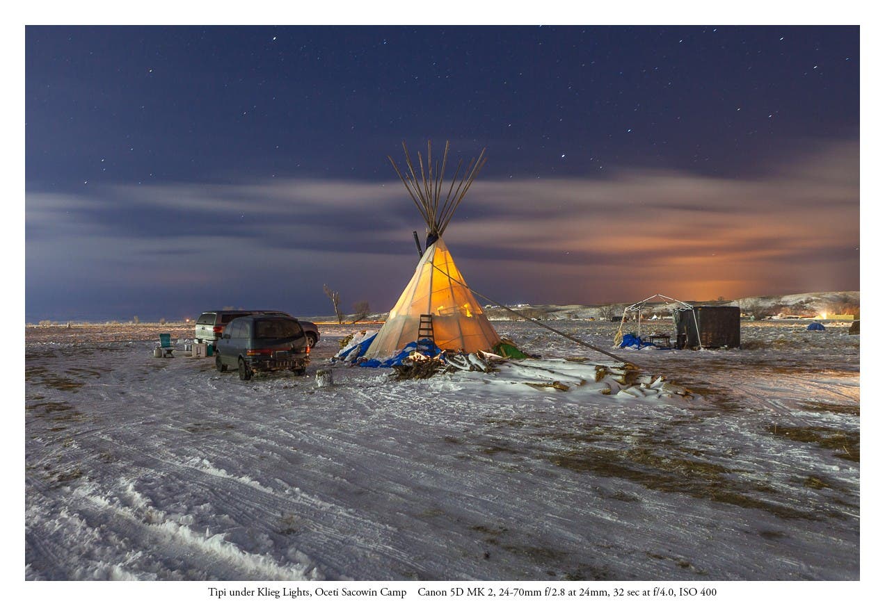 Tipi Under Klieg Lights, Oceti Sacowin Camp, Standing Rock Reservation