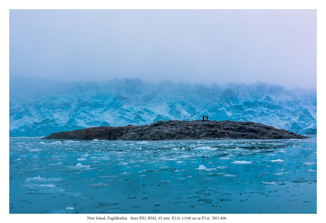 The retreat of the Sviotjobreen glacier has been so rapid in the past few years this ,island upon which we landed still appears completely encased in the glacier on the GPS device used by our polar bear guards. (Sony RX1RM2 35 mm 2.0) 1/160 sec at f/5.6 ISO 400