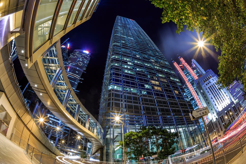 buildings and city lights using fisheye lens