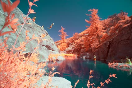 cliff diving infrared photography