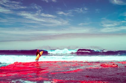 surfer watching waves infrared photography