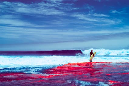 surfer watching waves infrared photography