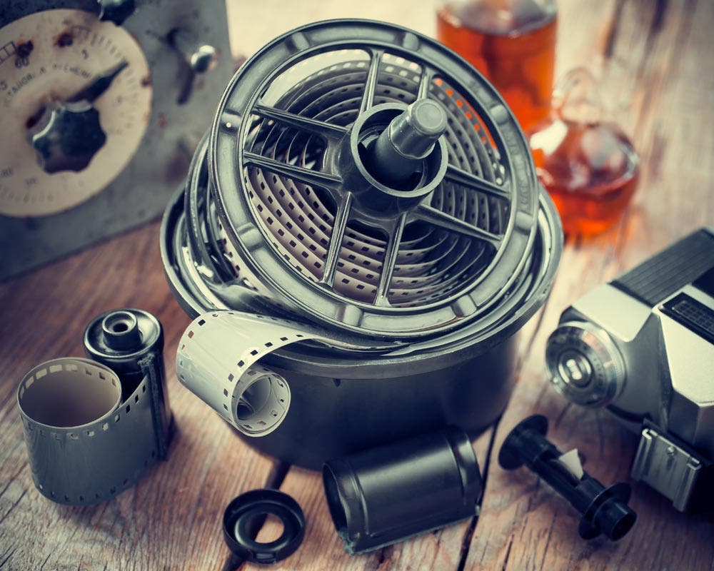 photo developing winding film onto reel