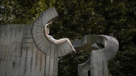 model lying in stone architecture