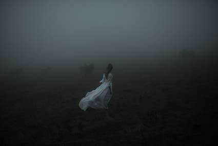 feminine alone in the horse field