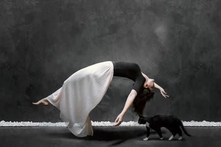 levitating model with cat