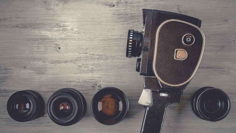 vintage video camera with cinema lenses