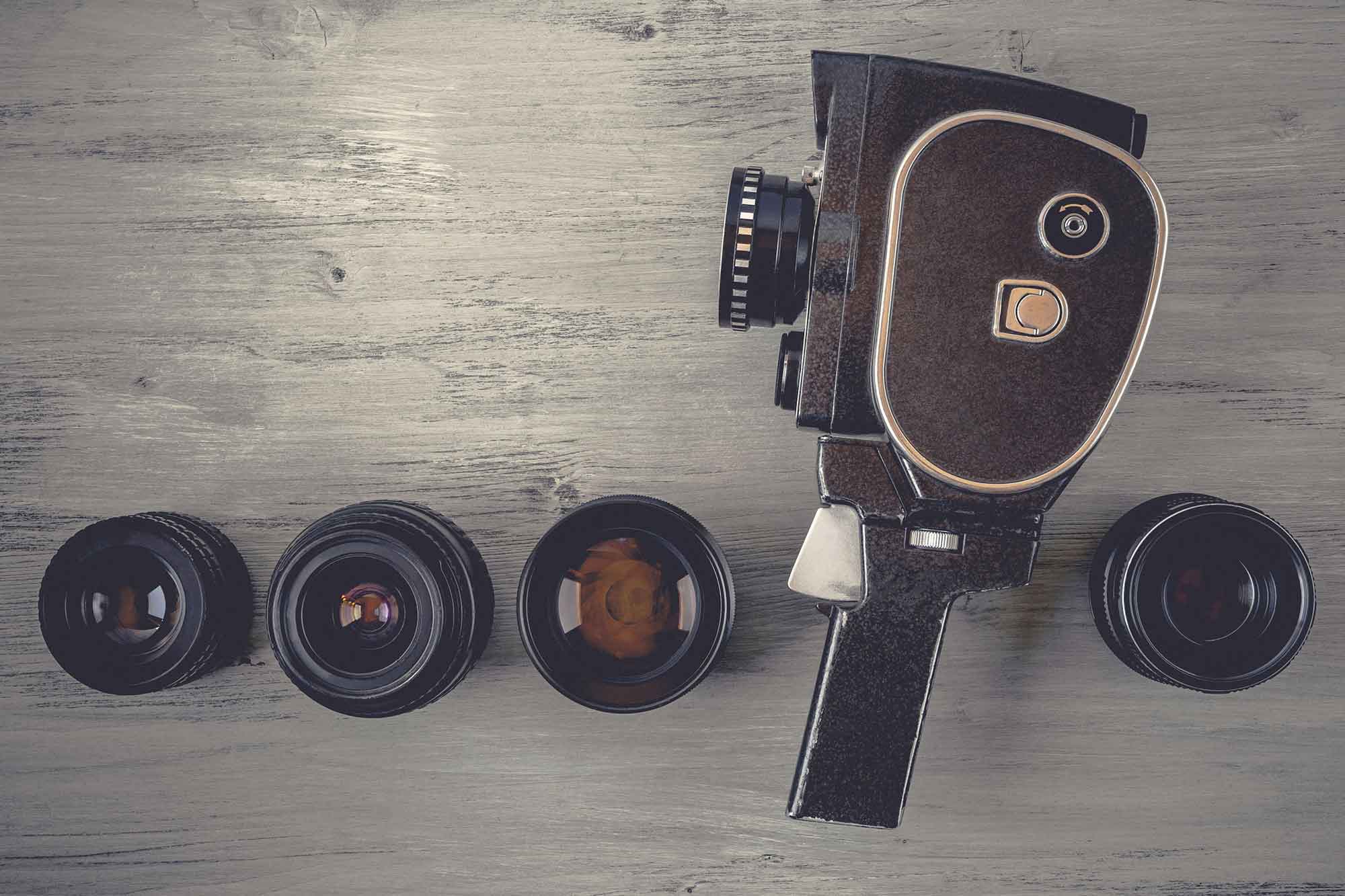 vintage video camera with cinema lenses