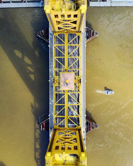top view of bridge structure drone photography
