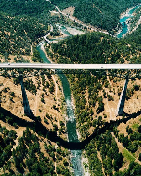bridge and forest mountain drone photography