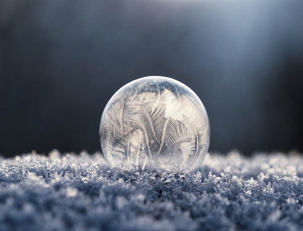 iced bubble on show with ice in winter