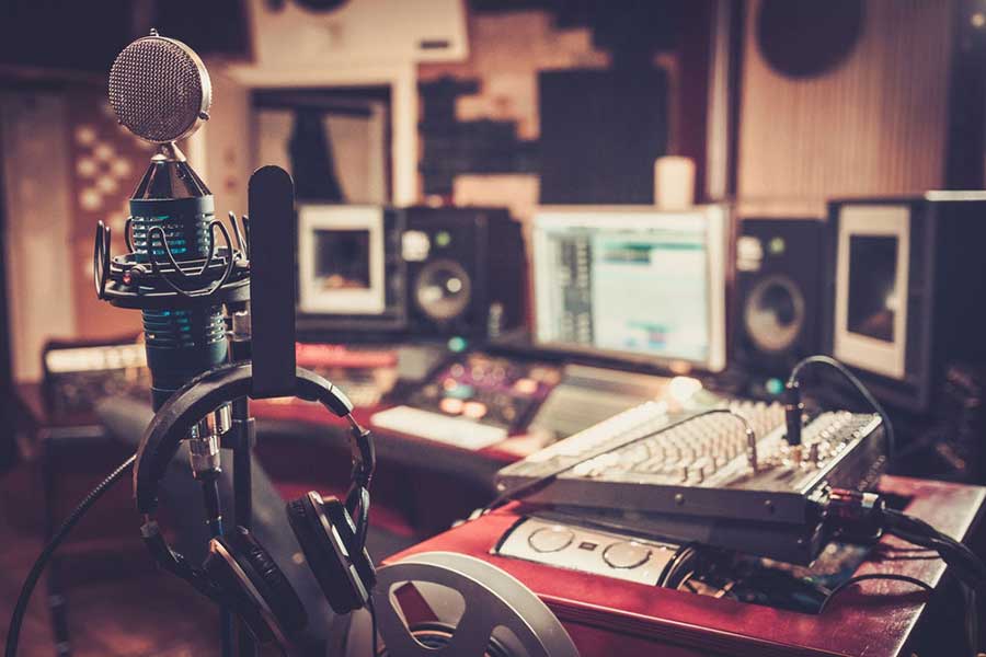 complete studio setup with mic and mixer
