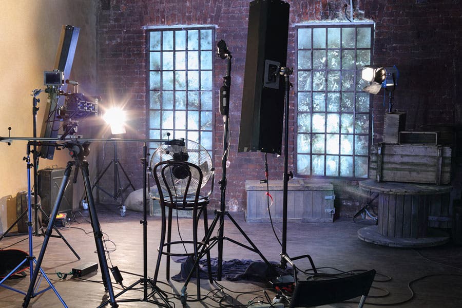 studio set with music video equipment