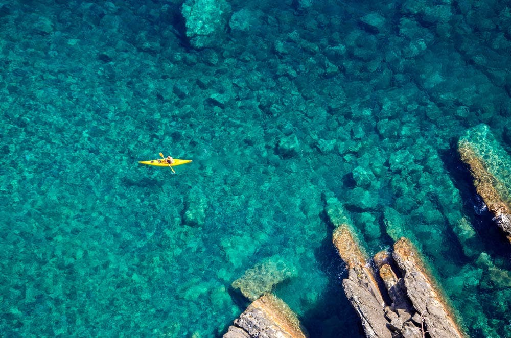 Drone aerial photography of Ligurian sea, Italy