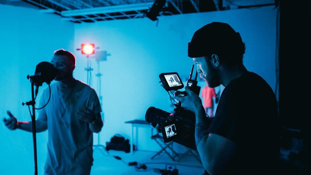 lighting and camera on set for music video shoot