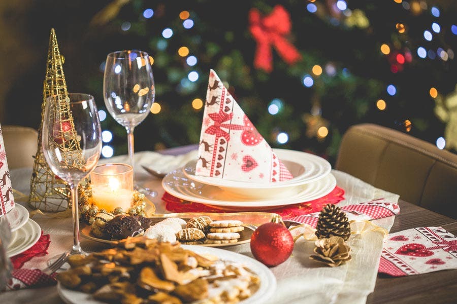 Dining table set up for Christmas dinner