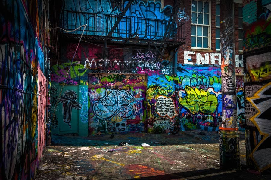 dark graffiti alley in Baltimore, Maryland