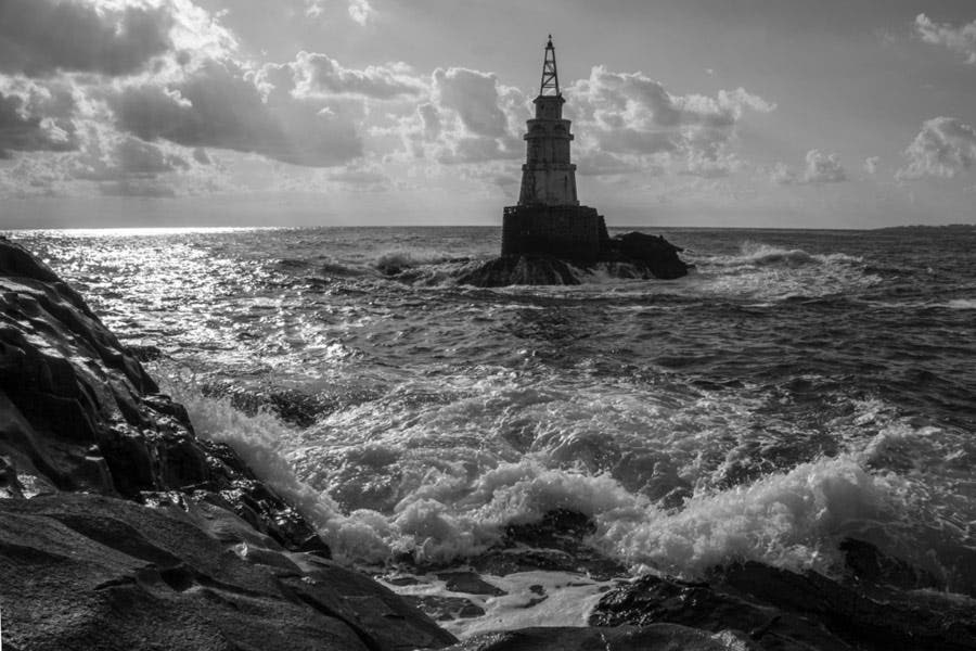 black and white photo of lighthouse