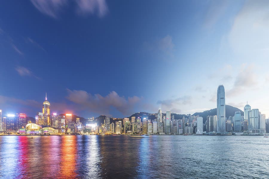 Day and night photo of cityscape