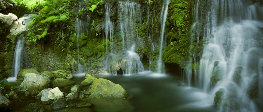 Waterfall scene with warm color temperature