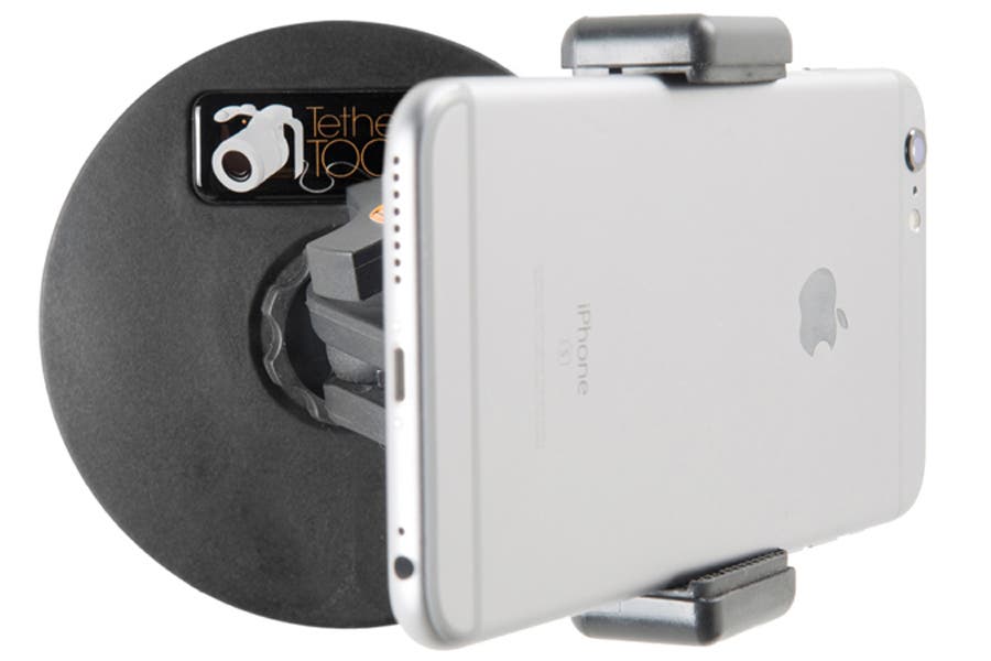 Phone mounted with Tether Tools’ Rock Solid LoPro Phone Mount and RapidMount Q20
