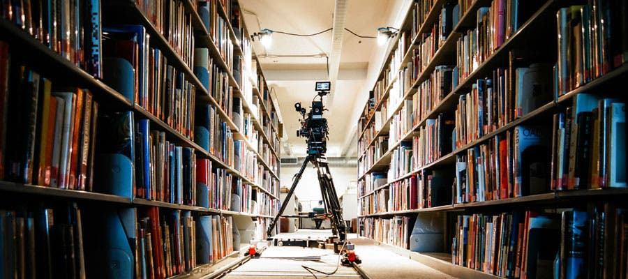 Filming in library