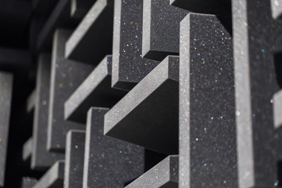 Soundproofing foam pads on walls