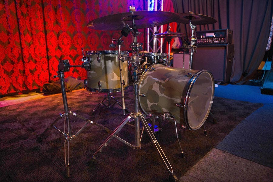 Drum set on top of vibration isolation carpet