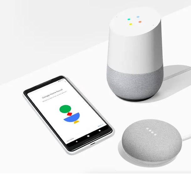 Google Home and Google Home Mini connected to smartphone