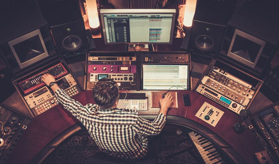Sound engineer in recording studio