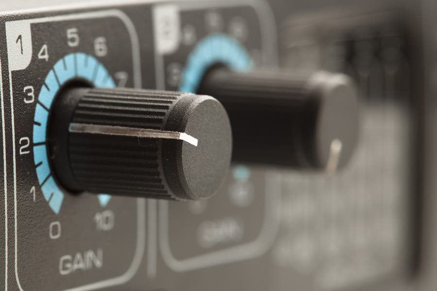 Close up of audio interface dials