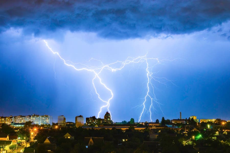 Lightning bolts over the city