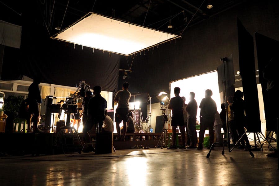 Film set with studio lighting