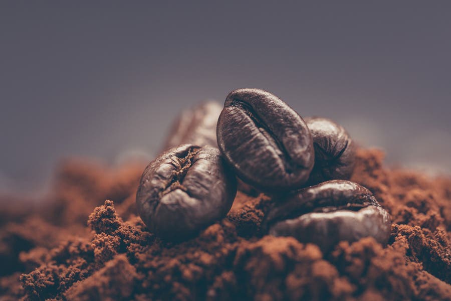 Close-up of coffee beans taken with macro camera lens filter