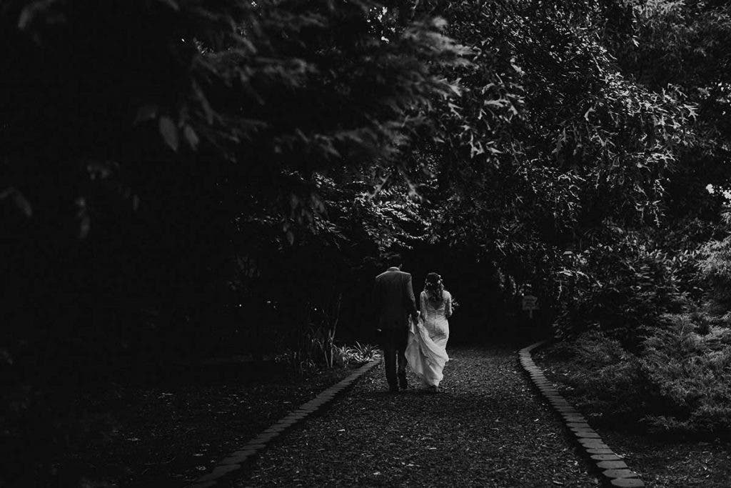 Dark and Moody Wedding Photography bride groom black and white picture