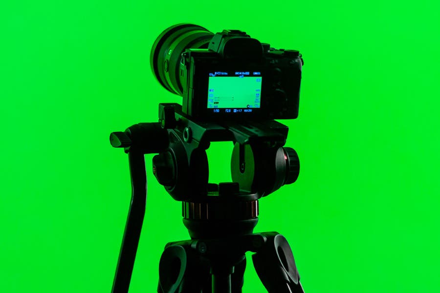 camera in front of a green screen ready for live streaming
