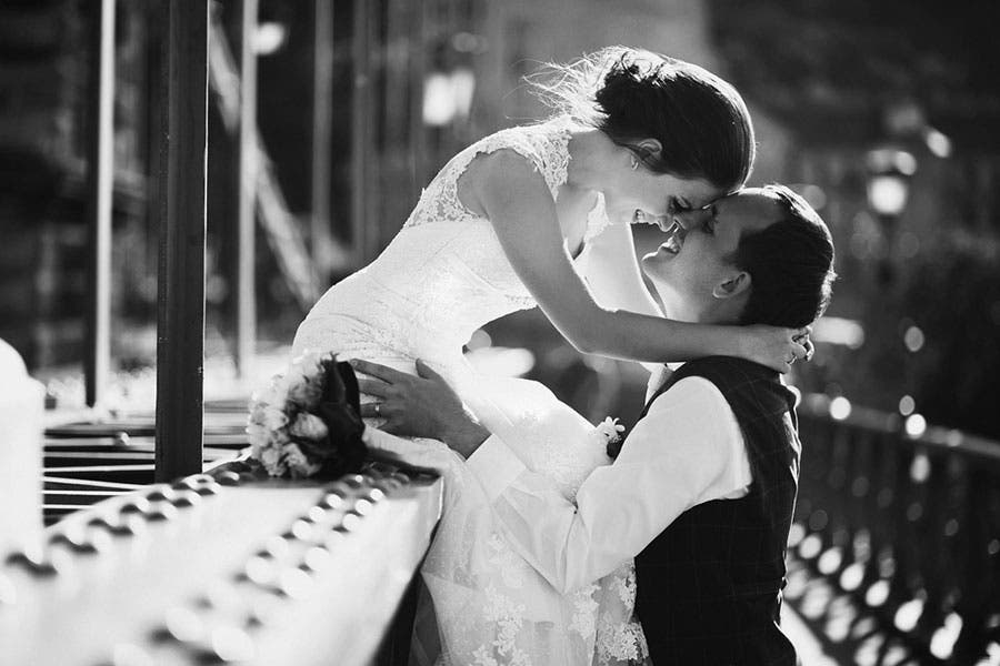 black and white photo of wedded couple