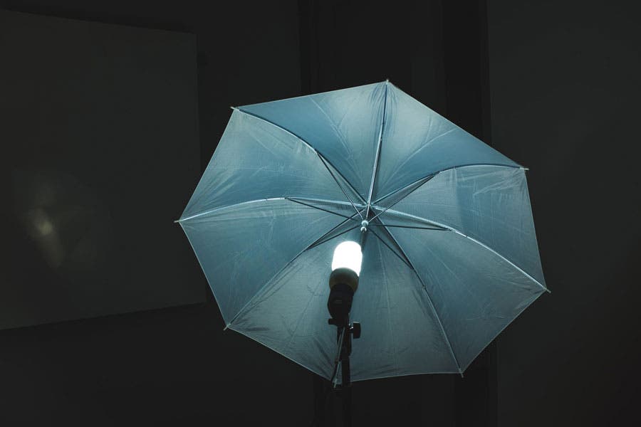umbrella light in a darkened room