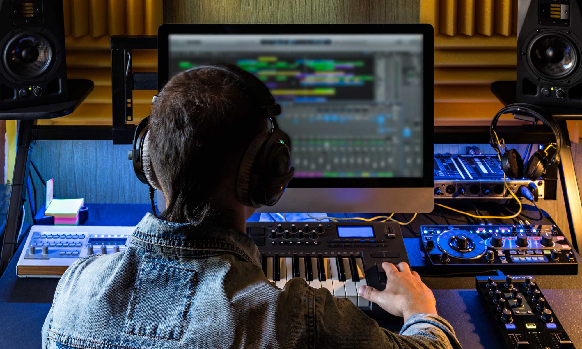 Music producer editing and mastering audio tracks