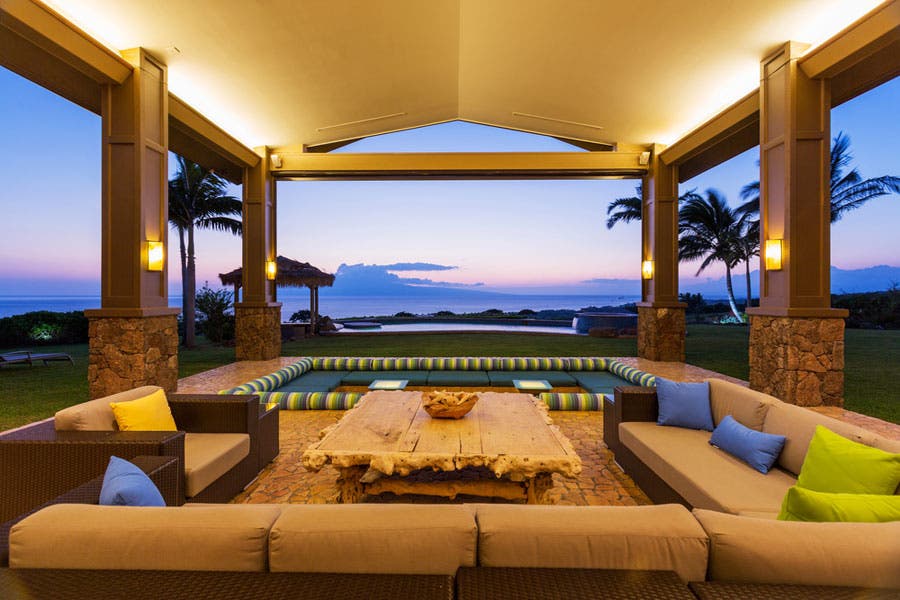 colorful sunset of outdoor lounge real estate photos